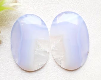 Latest Blue Lace Agate Pair Cabochon Loose Gemstone For Jewelry Making | Size : 32X21X4 MM | AAA+ Natural Gemstone Pair For Earrings - 19351