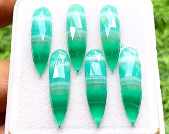 Green Banded Agate 8X31 MM Pear Shape Rose Cut Gemstone 6 Pieces Lot, AAA+ Natural Banded Agate With Flat Back For Jewelry Making