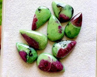 Selected Ruby Zoisite Cabochon Loose Gemstone 8 Pieces Lot, Top Quality Natural Ruby Zoisite With Flat Back For Handmade Jewelry - 38113