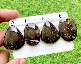 Midnight Feather Black Agate Cabochon For Wire Wrap, Natural Plume Pattern Stone, Unique Designer Loose Gemstone For Jewelry - 37556-37559