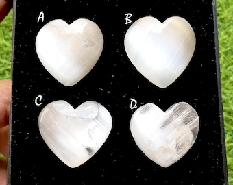 Ethereal Moon Glow Selenite Heart Cacbochon For Wire Wrap, Hand Carved Crystal Hearts For Jewelry Making, Healing Stone Decor - 37107-37110