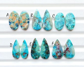 NEW Shattuckite Pair Cabochon Loose Gemstone For Jewelry Making, AAA+ Natural Shattuckite Matching Pair Cabochon For Earrings - 24840-24845