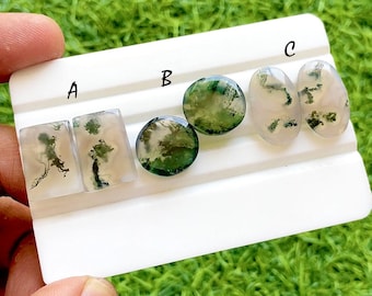 Forest Moss Agate Matching Pair For Jewelry Making, Rare Scenic Moss Agate Pair, High End Matching Gemstones For Earrings - 37360-37362