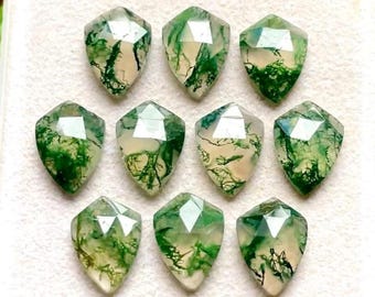 Selected Moss Agate 10x14 MM Fancy Shield Shape Rose Cut With Flat Back Gemstone 10 Pieces Lot, AAA+ Natural Moss Agate For Jewelry Making