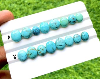 Natural Arizona Turquoise Cabochon Gemstone With Flat Back 8 Pieces Lot For Jewelry Making, Arizona Turquoise Gemstone Lot - 27419-27420