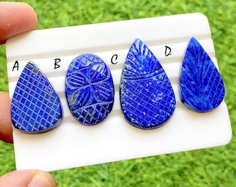 Hand Carved Lapis Lazuli Loose Gemstone Cabochon, Mughal Art Carving Natural Gemstones, Carving Cabochon For Jewelry Making - 38257-38260