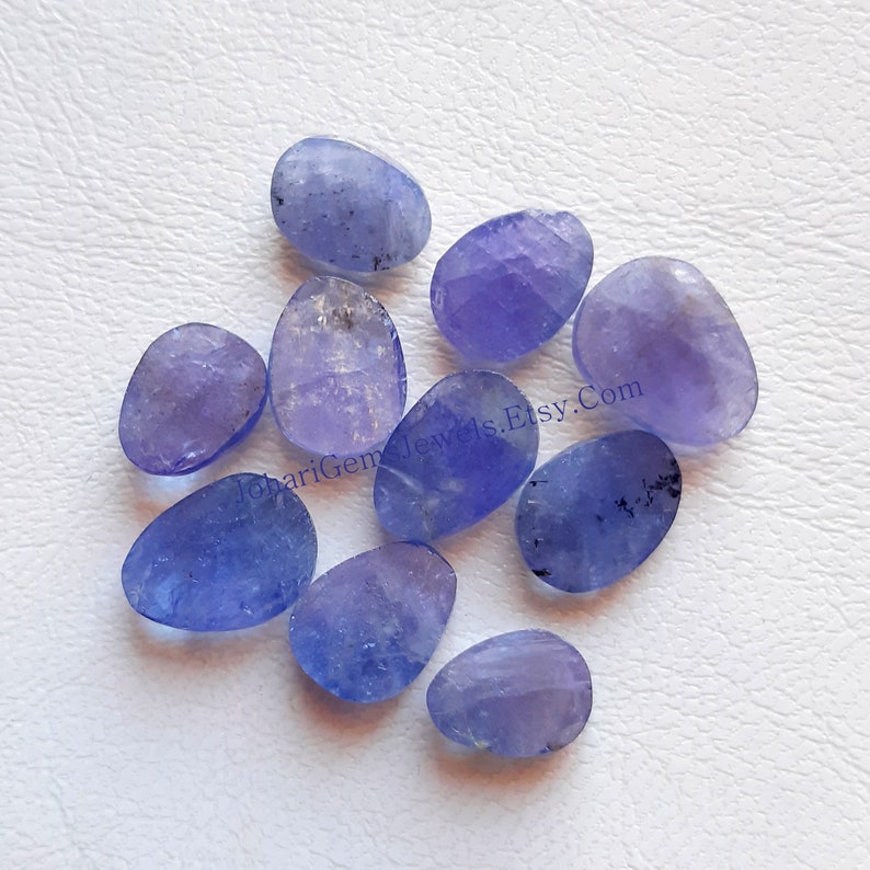 Natural Tanzanite Rose Cut Slice Top Quality Tanzanite Rose Cut Flat Back Gemstone 10 Pieces Lot For Jewelry Making, Pendant, Ring image 3