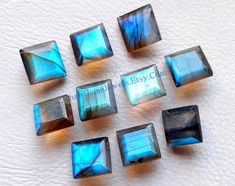 Labradorite Step Cut Square Gemstone Lot | Size : 8 MM | Top Quality Labradorite Step Cut Square Gemstone 10 Pieces Lot For Jewelry Making