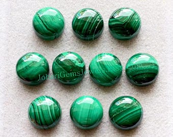 Malachite 10 MM Round Shape Smooth Cabochon Gemstone 10 Pieces Lot, AAA+ Natural Malachite Round With Flat Back For Handmade Jewelry Making