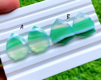 Pares de ágatas verdes bandeadas con talla rosa elegante para joyería hecha a mano, pares de ágatas verdes bandeadas naturales AAA+ a juego para pendientes - 43319-43320