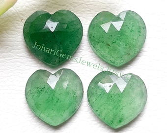 Natural Green Strawberry Quartz Heart Shape Rose Cut - Green Strawberry Quartz Heart Gemstone 4 Pieces Lot For Jewelry Making, Pendant, Ring