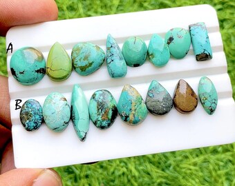 Tibetan Turquoise Smooth Slice Cabochon Loose Gemstone 8 Pieces Lot, AAA+ Natural Tibetan Turquoise For Handmade Jewelry - 34874-33875