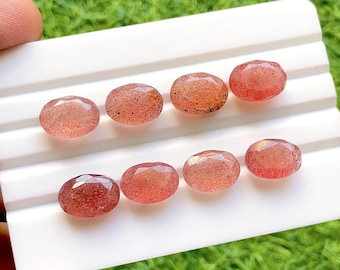 Natural Strawberry Quartz 10x14 MM Faceted Oval Shape With Pointed Back Gemstone 6 Pieces Lot For Jewelry Making