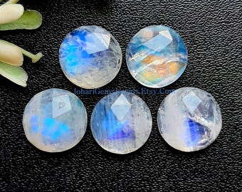 Rainbow Moonstone Rosecut 12 MM Round Shape Gemstone With Flat Back 5 Pieces Lot, AAA+ Rainbow Moonstone Gemstone For Handmade Jewelry
