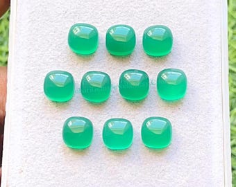 Green Chalcedony 8 MM Cushion Shape Smooth Cabochon Gemstone 10 Pieces Lot, AAA+ Natural Chalcedony With Flat Back For Jewelry Making