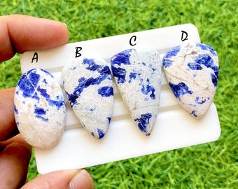 Sky Splash Sodalite Cabochon For Wire Wrap, Natural Blue White Sodalite Loose Gemstones, Designer Sodalite Cab For Jewelry - 36737-36740