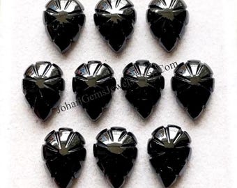 New Black Spinel Pear Shape Hand Carving Gemstone 10 Pieces Lot | Size : 10X14 MM | Natural Spinel Handcarved Gemstone For Jewelry Making