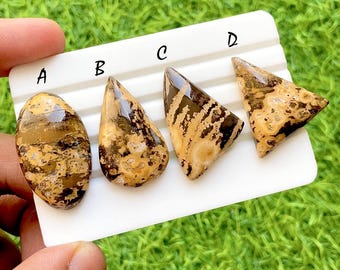 Desert Dune Picture Jasper Cabochon For Wire Wrap, Natural Earth Tone Jasper Stones, Designer Jewelry Making Gemstone Lot - 35764-35767