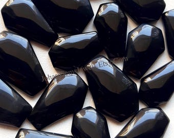 Black Onyx Coffin Shape Cabochon With Flat Back Wholesale Lot By Weight With Different Sizes Used For Jewelry Making And Wire Wrap