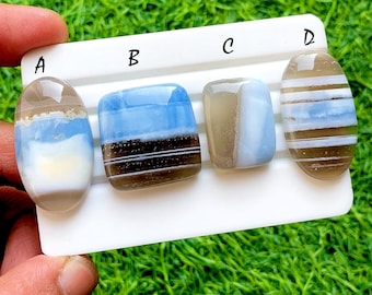 Selected Banded Blue Owyhee Opal Cabochon Loose Gemstone For Jewelry Making, AAA+ Blue Opal For Handmade Jewelry And Wirewrap - 34789-34792