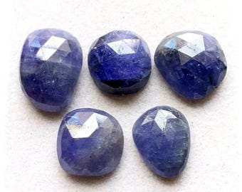 Selected Tanzanite Rose Cut With Flat Back Gemstone 5 Pieces Lot | Size : 18-14 MM | AAA+ Natural Tanzanite For Handmade Jewelry - 11480