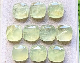 Mint Green PREHNITE 12 MM Cushion Shape Rosecut Gemstone 10 Pieces Lot, AAA+ Natural Prehnite With Flat Back For Handmade Jewelry