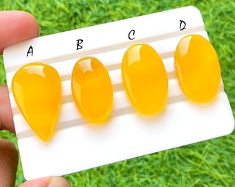 Golden Honey Flame Chalcedony Cabochon For Wire Wrap, Bright Yellow Agate Cabochon, Jewelry Making Gemstone, Loose Cabochon Lot -35648-35651