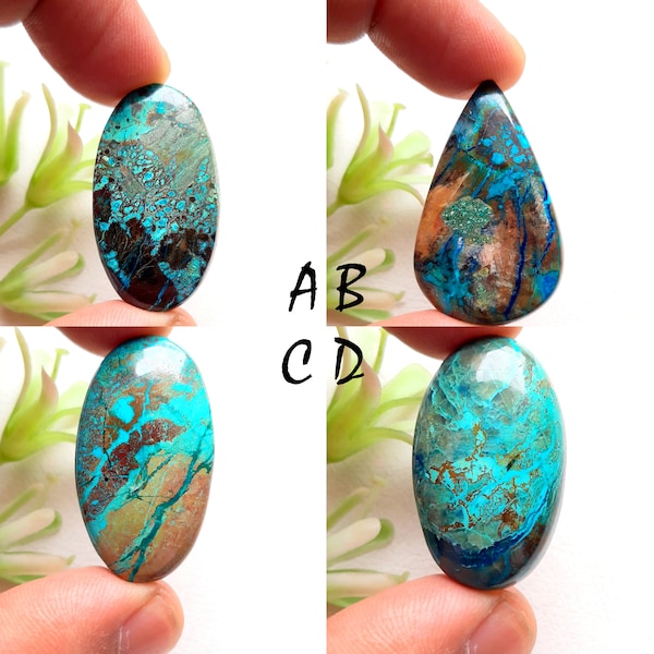 SHATTUCKITE Cabochon Loose Gemstone For Jewelry Making, AAA+ Natural Shattuckite Cabochon For Handmade Jewelry And Wirewrap  -  10532-10535