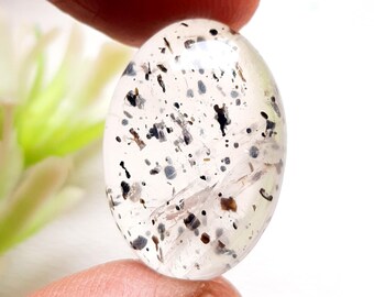 New Black Dot Quartz Cabochon Gemstone For Jewelry Making, Natural Black Dot Quartz For Handmade Jewelry And Wire Wrap - 25617-25620