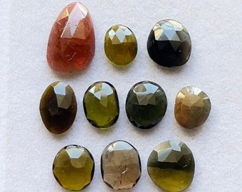 Natural Multi Tourmaline Rose Cut Flat Back Gemstone 10 Piece Lot | Size : 9-12MM | Multi Tourmaline For Handmade Jewelry, Wirewrapped- 5282