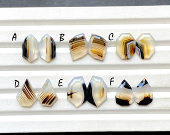 Selected Black Banded Agate Fancy Rose Cut Pairs For Handmade Jewelry, Natural Black Banded Agate Matching Pairs For Earrings  - 30003-30008