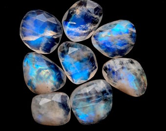 Rainbow Moonstone Rose Cut Slice 8 Pieces Lot For Jewelry Making, AAA+ Natural Rainbow Moonstone Rose Cut With Flat Back Gemstone - 24059