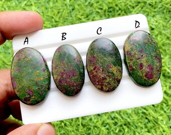 Emerald Blush Galaxy Ruby Fuchsite Cabochon For Wire Wrap, Natural Green & Red Ruby Fuchsite Gemstones For Jewelry Making - 36025-36028