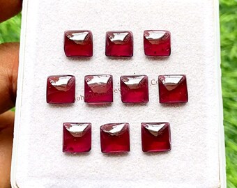Garnet 8 MM Square Shape Calibrated Cabochon With Flat Back 10 Pieces Gemstone Lot, AAA+ Natural Garnet Used For Jewelry Making