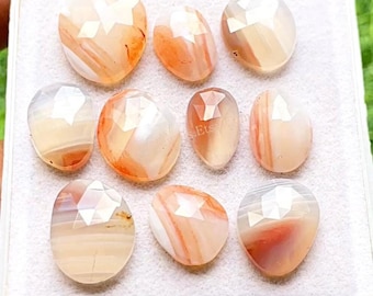 Orange Banded Agate Rose Cut Slice With Flat Back Gemstone 10 Pieces Lot | Size : 10-16 MM | AAA+ Natural Agate Used For Jewelry Making