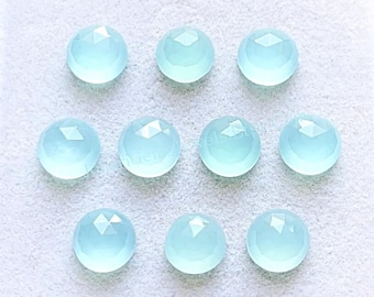 Aqua Chalcedony 8 MM Round Shape Rose Cut Gemstone 10 Pieces Lot, AAA+ Natural Chalcedony With Flat Back For Jewelry Making