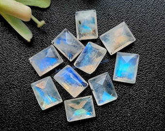 Rainbow Moonstone Faceted 6X8 MM Rectangle Gemstone With Pointed Back 10 Pieces Lot, AAA+ Rainbow Moonstone Gemstone For Handmade Jewelry