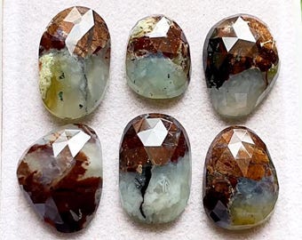 Latest Peruvian Opal Rose Cut Flat Back Gemstone 6 Pieces Lot For Jewelry Making | Size : 21-16 MM | Peruvian Opal For Making Jewelry -15495