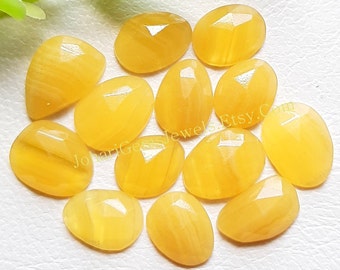 Natural Yellow Lace Agate Rose Cut Slice - AAA+ Yellow Lace Rose Cut Flat Back Gemstone 10 Pieces Lot For Jewelry Making, Pendant, Ring