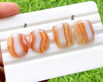 Sunset Flame Carnelian Agate Fancy Cut Perfect Matching Pair For Earrings, AAA+ Natural Banded Orange Agate Pair For Wire Wrap - 35356-35357