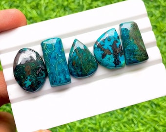 Azurite Cabochon Loose Gemstone 5 Pieces Lot For Jewelry Making | Size : 25-21 MM | AAA+ Natural Azurite For Handmade Jewelry - 27521