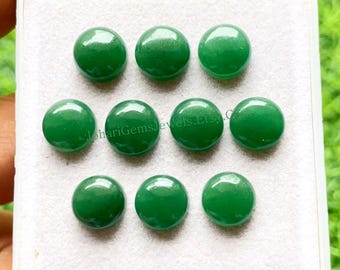 Green Jade 10 MM Round Shape Smooth Cabochon Gemstone 10 Pieces Lot, AAA+ Natural Green Jade With Flat Back For Jewelry Making