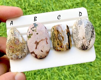 Celestial Bloom Ocean Jasper Cabochon Set, Rare Floral Pattern Ocean Jasper, Designer Jewelry Making Stones, Collector Gem Lot - 35538-35541