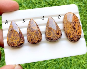 Golden Script Jasper Cabochon Loose Gemstone For Jewelry Making, AAA+ Natural Pattern Jasper For Wire Wrap & Handmade Jewelry - 35253-35256