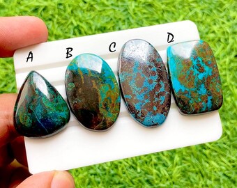 Deep Sea Azurite Chrysocolla Cabochons For Wire Wrap, Teal Blue & Copper Matrix Natural Gemstone Set For Artisan Jewelry Design -36281-36284