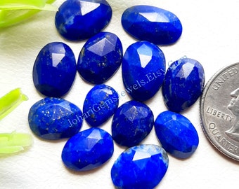 Natural Lapis Lazuli Rose Cut Slice - Top Quality Lapis Lazuli Flat Back Gemstone 10 Pieces Lot For Jewelry Making, Pendant, Ring