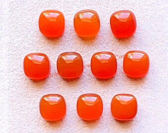 New Carnelian 8 MM Cushion Shape Smooth Cabochon Gemstone 10 Pieces Lot,  Natural Carnelian With Flat Back For Jewelry Making