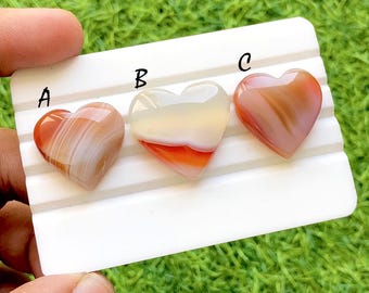 Orange Banded Agate Heart Cabochon For Wire Wrap, Striped Carnelian Agate Loose Gemstones, Polished Heart Stones For Jewelry - 36450-36452