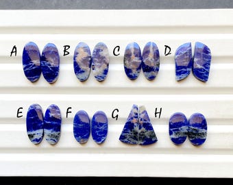 Selected Sodalite Pair Cabochon Loose Gemstone For Jewelry Making , AAA+ Natural Sodalite Pair Cabochon Gemstone For Wire Wrap - 29803-29810