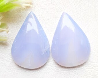 Blue Lace Agate Pair Cabochon Loose Gemstone For Jewelry Making | Size : 32X22X5 MM | AAA+ Natural Gemstone Pair For Earrings - 19349